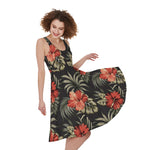 Vintage Tropical Hibiscus Floral Print Women's Sleeveless Dress