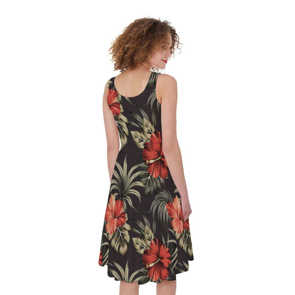 Vintage Tropical Hibiscus Floral Print Women's Sleeveless Dress