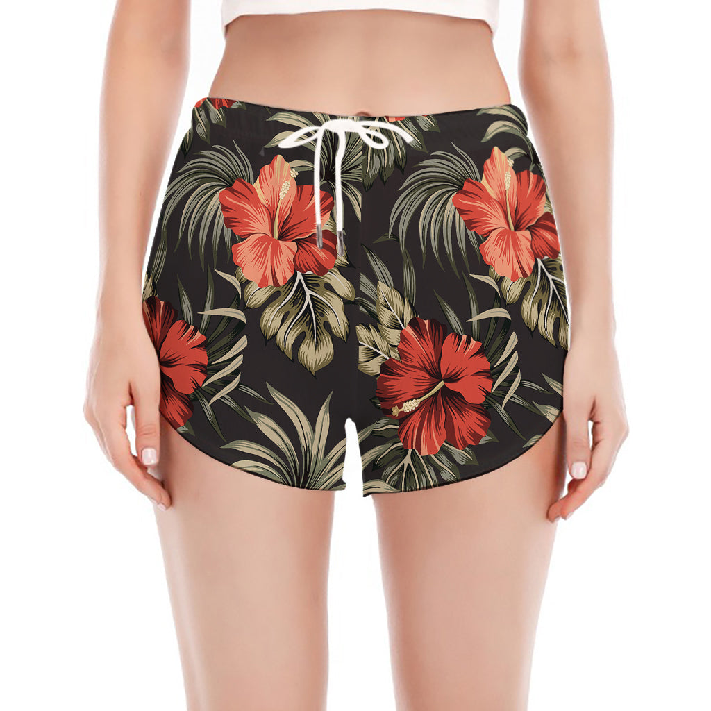 Vintage Tropical Hibiscus Floral Print Women's Split Running Shorts