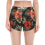 Vintage Tropical Hibiscus Floral Print Women's Split Running Shorts