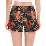 Vintage Tropical Hibiscus Floral Print Women's Split Running Shorts