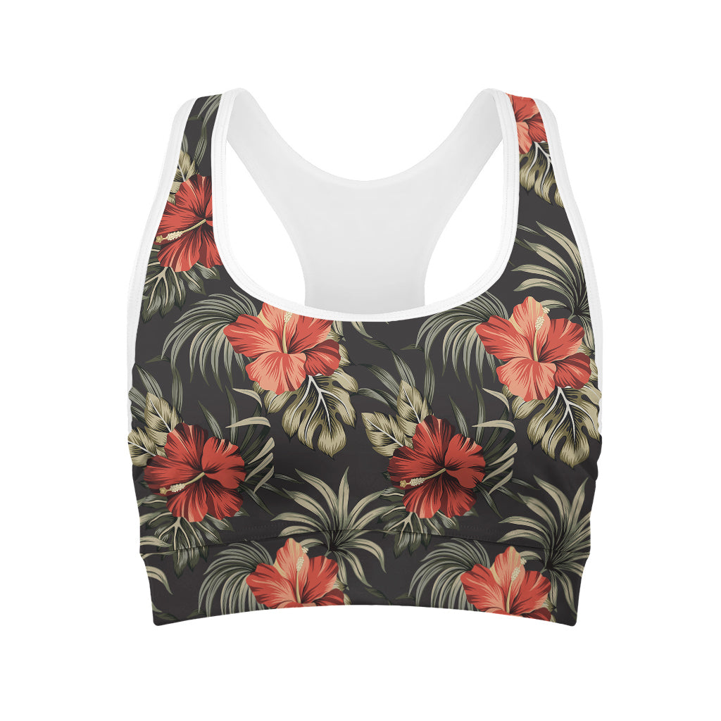 Vintage Tropical Hibiscus Floral Print Women's Sports Bra