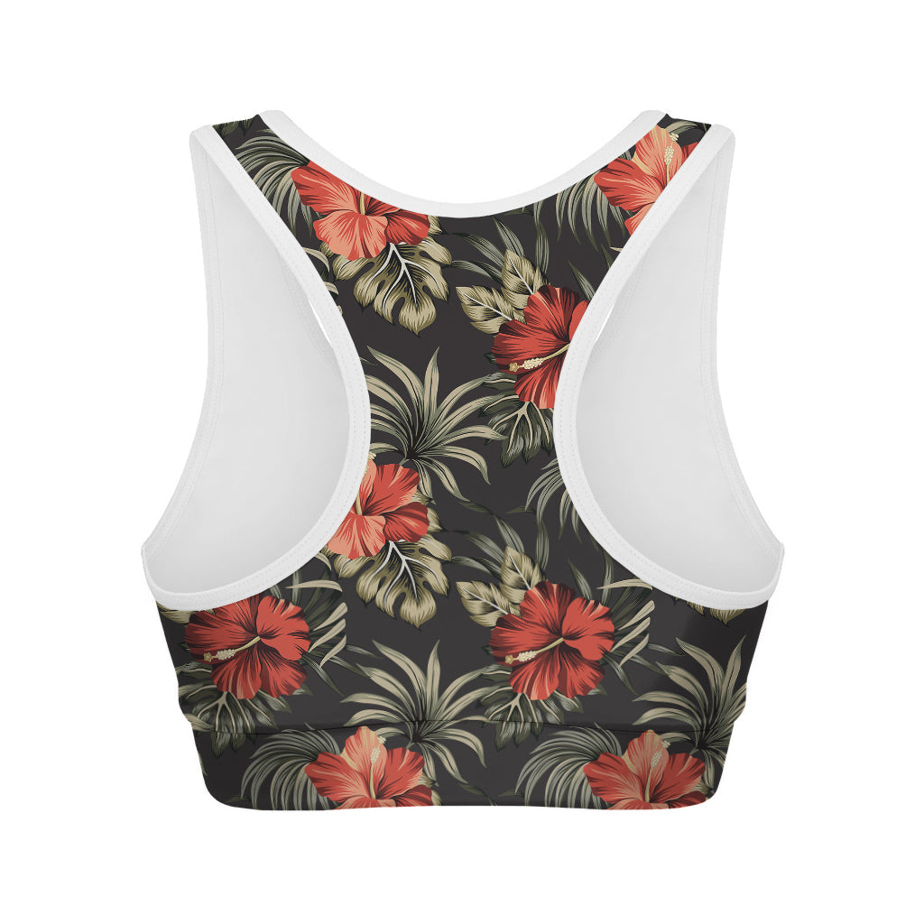 Vintage Tropical Hibiscus Floral Print Women's Sports Bra