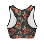 Vintage Tropical Hibiscus Floral Print Women's Sports Bra