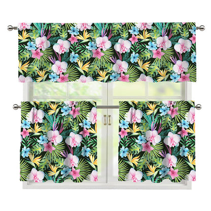 Vintage Tropical Jungle Hawaiian Print 3 Piece Kitchen Curtains