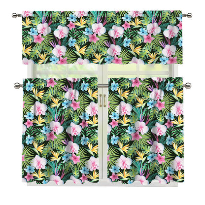 Vintage Tropical Jungle Hawaiian Print 3 Piece Kitchen Curtains