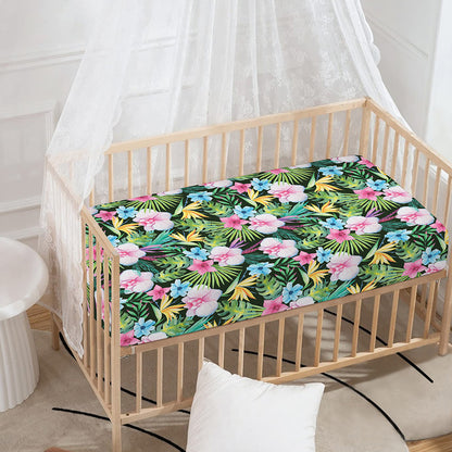 Vintage Tropical Jungle Hawaiian Print Baby Crib Sheet