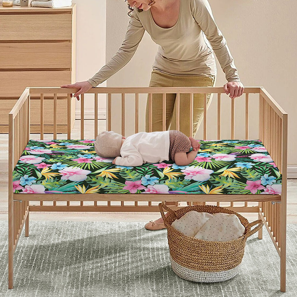 Vintage Tropical Jungle Hawaiian Print Baby Crib Sheet