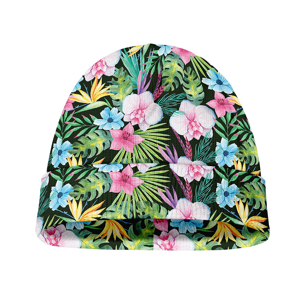Vintage Tropical Jungle Hawaiian Print Beanie
