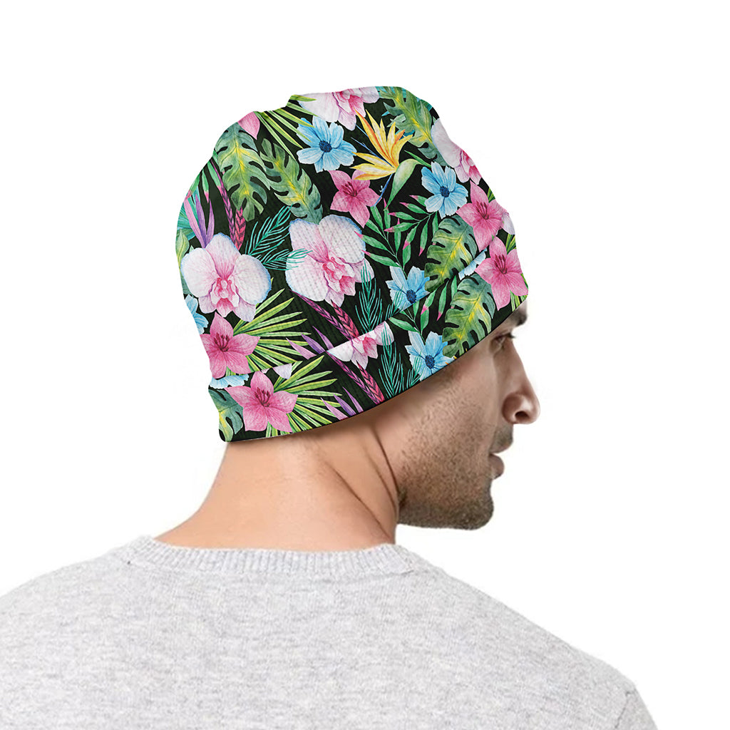 Vintage Tropical Jungle Hawaiian Print Beanie