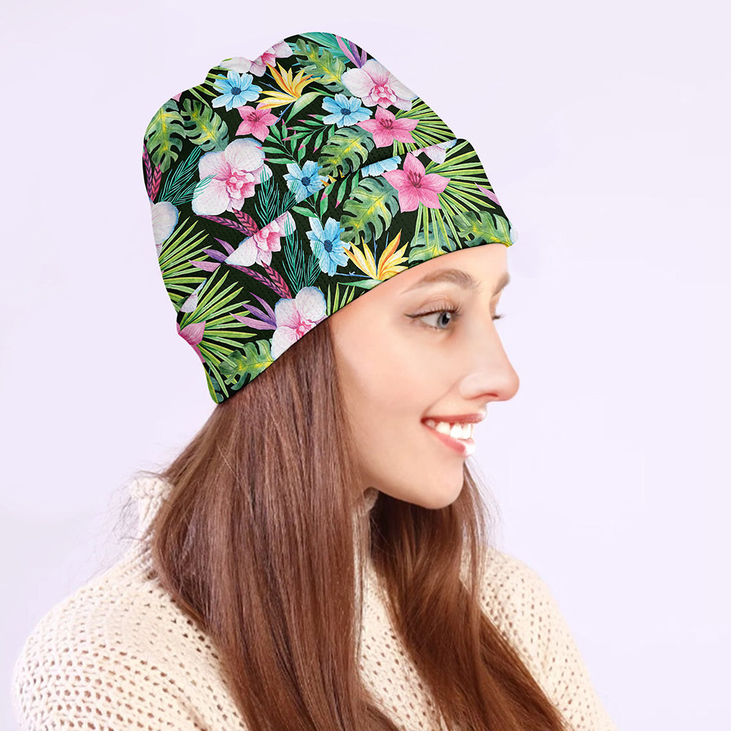 Vintage Tropical Jungle Hawaiian Print Beanie