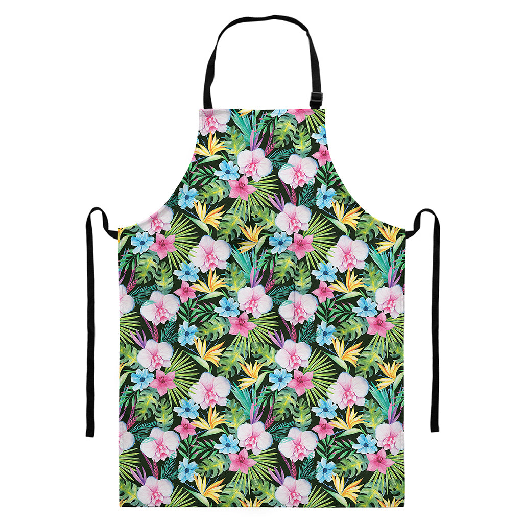 Vintage Tropical Jungle Hawaiian Print Bib Apron With Pocket