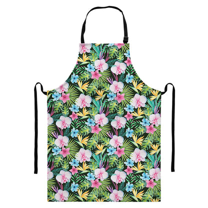 Vintage Tropical Jungle Hawaiian Print Bib Apron With Pocket