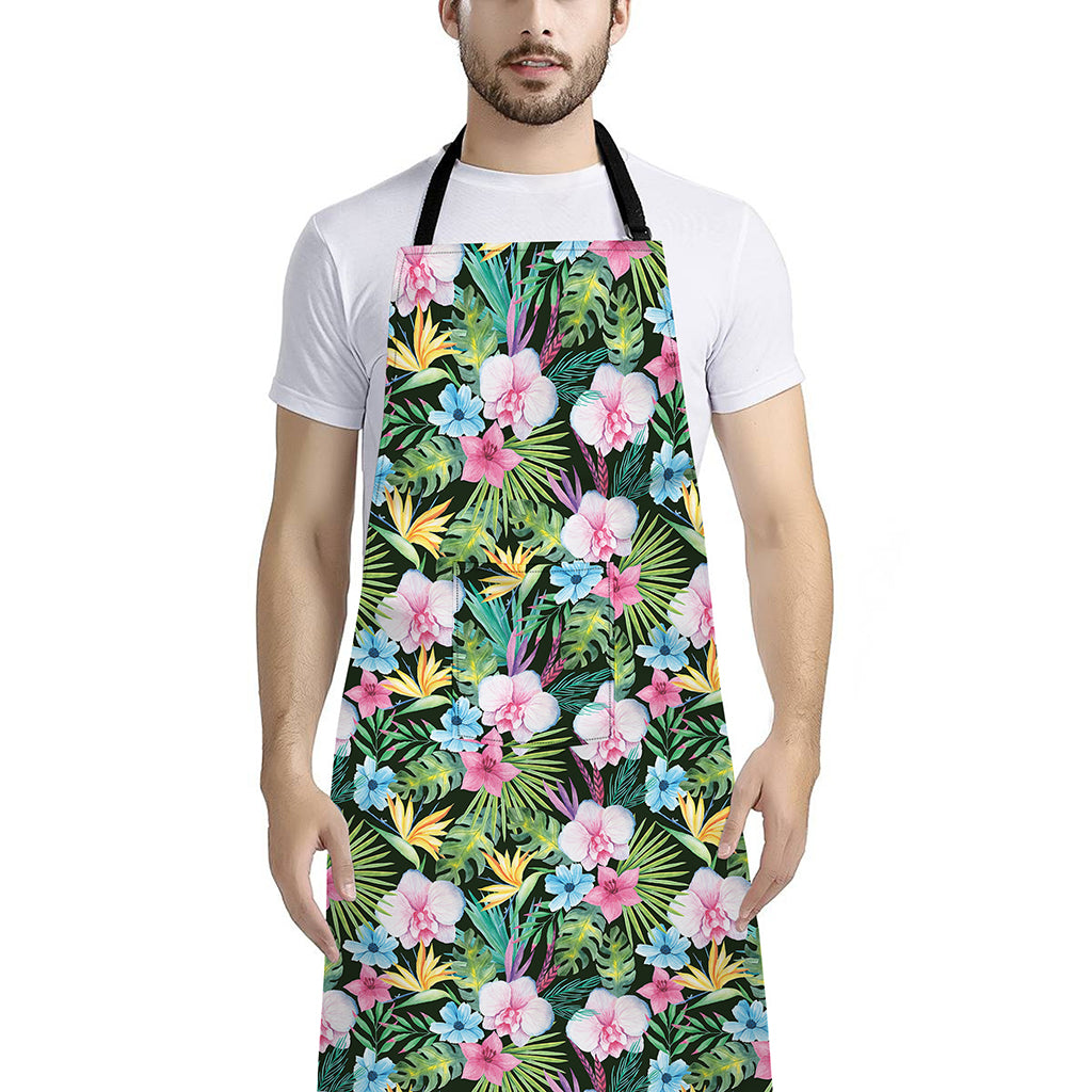 Vintage Tropical Jungle Hawaiian Print Bib Apron With Pocket