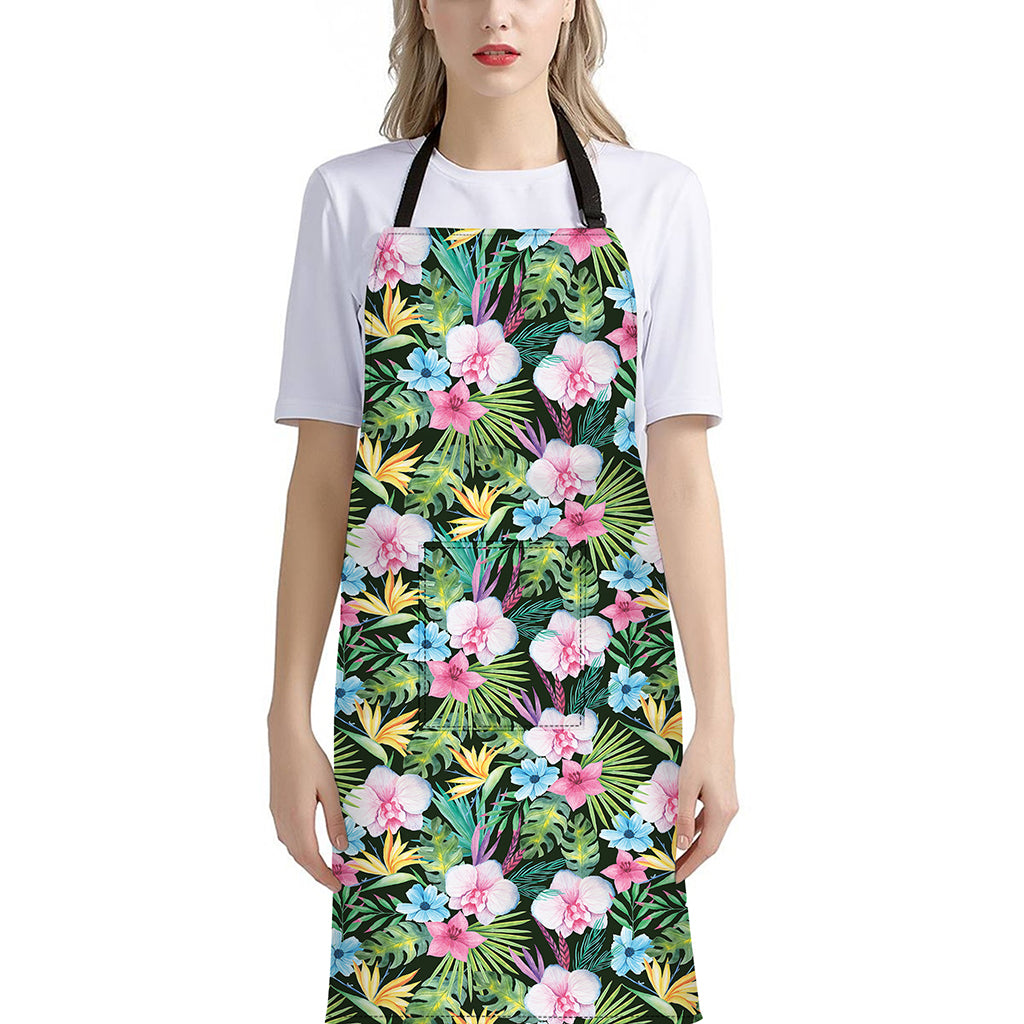 Vintage Tropical Jungle Hawaiian Print Bib Apron With Pocket