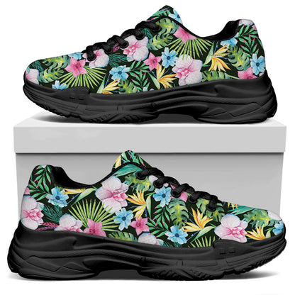 Vintage Tropical Jungle Hawaiian Print Black Chunky Shoes