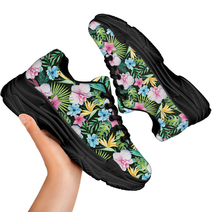 Vintage Tropical Jungle Hawaiian Print Black Chunky Shoes