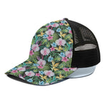 Vintage Tropical Jungle Hawaiian Print Black Mesh Trucker Cap