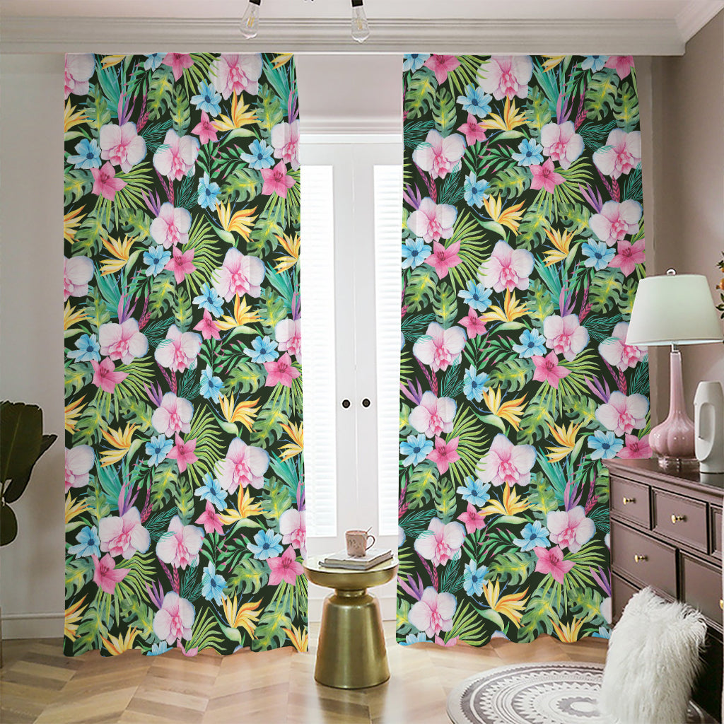 Vintage Tropical Jungle Hawaiian Print Blackout Pencil Pleat Curtains