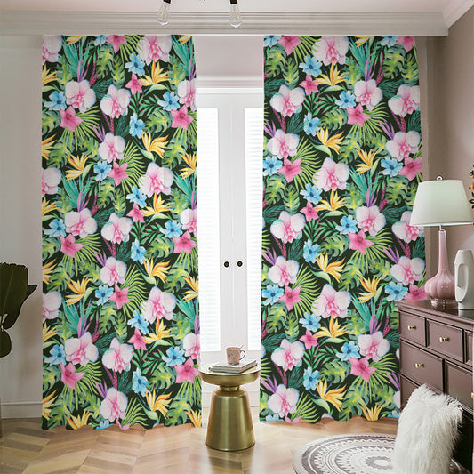 Vintage Tropical Jungle Hawaiian Print Blackout Pencil Pleat Curtains