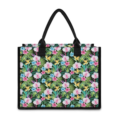Vintage Tropical Jungle Hawaiian Print Canvas Tote Bag