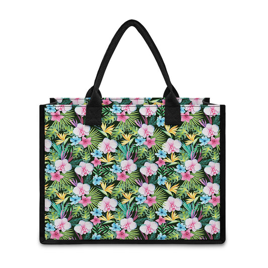 Vintage Tropical Jungle Hawaiian Print Canvas Tote Bag