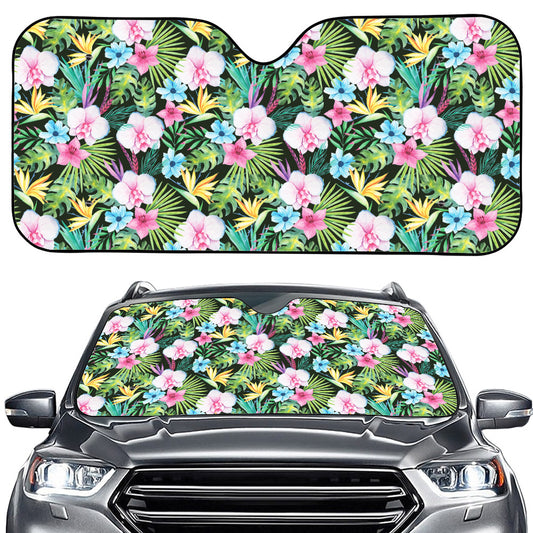 Vintage Tropical Jungle Hawaiian Print Car Windshield Sun Shade