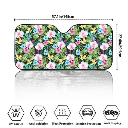 Vintage Tropical Jungle Hawaiian Print Car Windshield Sun Shade