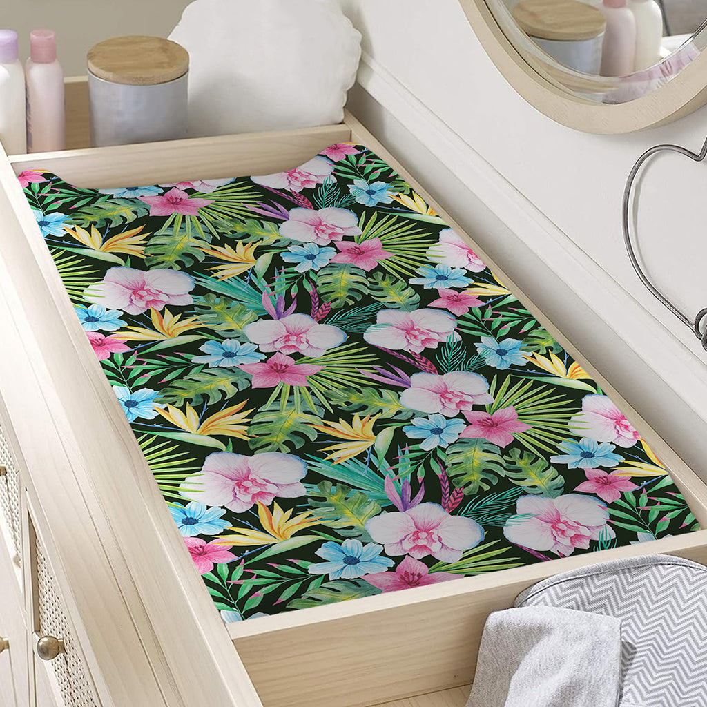 Vintage Tropical Jungle Hawaiian Print Changing Pad Cover