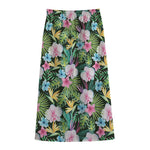 Vintage Tropical Jungle Hawaiian Print Cotton Front Slit Maxi Skirt