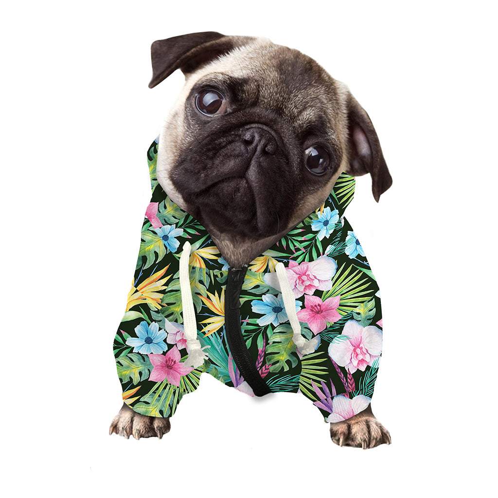 Vintage Tropical Jungle Hawaiian Print Dog Zip Up Hoodie