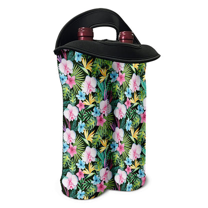 Vintage Tropical Jungle Hawaiian Print Double Neoprene Wine Tote