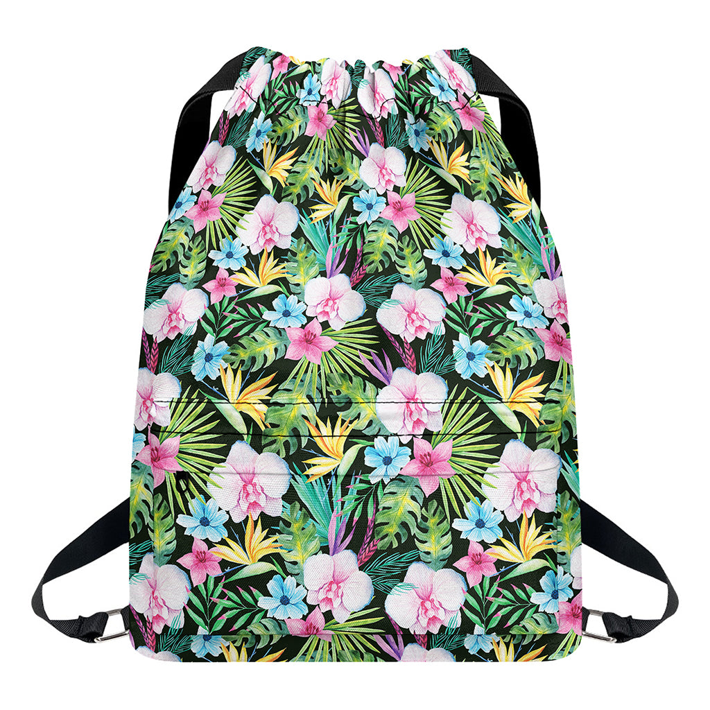 Vintage Tropical Jungle Hawaiian Print Drawstring Backpack