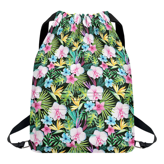 Vintage Tropical Jungle Hawaiian Print Drawstring Backpack
