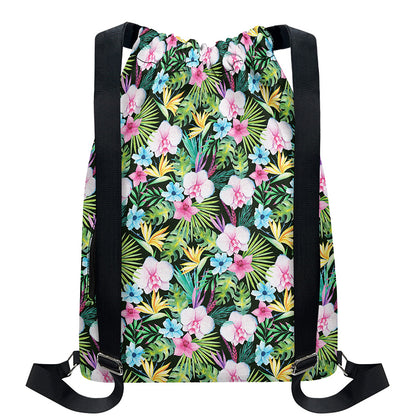 Vintage Tropical Jungle Hawaiian Print Drawstring Backpack