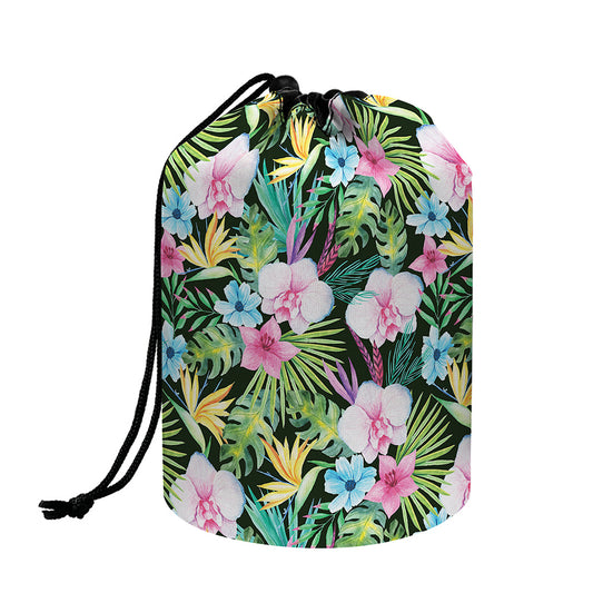 Vintage Tropical Jungle Hawaiian Print Drawstring Makeup Bag