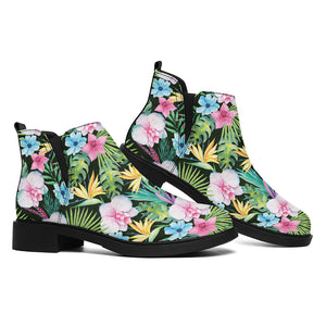 Vintage Tropical Jungle Hawaiian Print Flat Ankle Boots