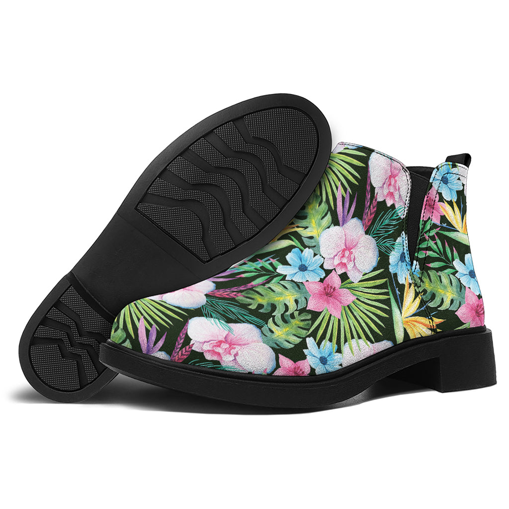 Vintage Tropical Jungle Hawaiian Print Flat Ankle Boots