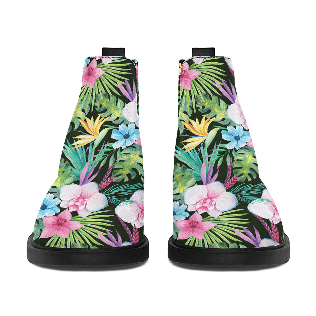 Vintage Tropical Jungle Hawaiian Print Flat Ankle Boots