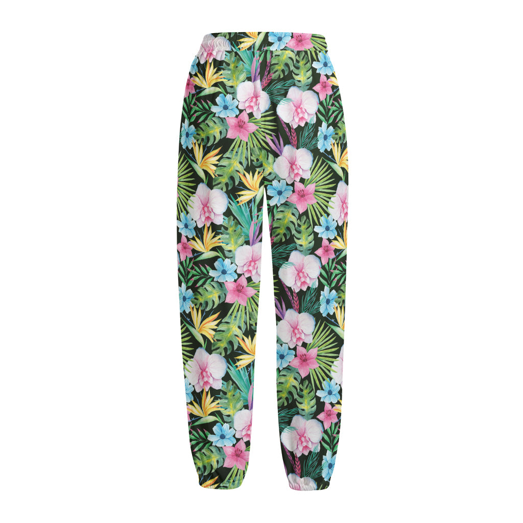 Vintage Tropical Jungle Hawaiian Print Fleece Lined Knit Pants