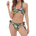 Vintage Tropical Jungle Hawaiian Print Halter Scoop Tie Side Bikini