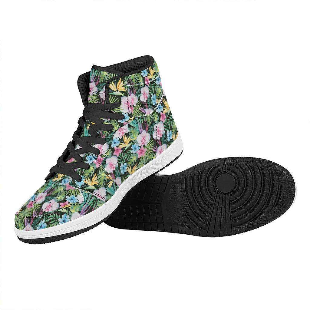 Vintage Tropical Jungle Hawaiian Print High Top Leather Sneakers