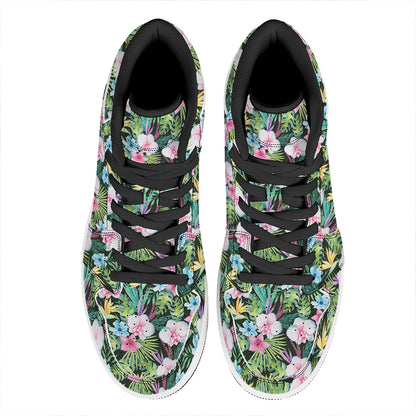 Vintage Tropical Jungle Hawaiian Print High Top Leather Sneakers