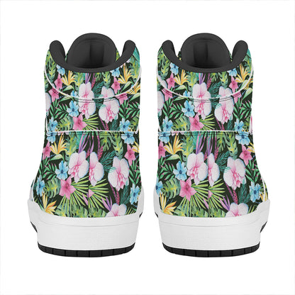 Vintage Tropical Jungle Hawaiian Print High Top Leather Sneakers