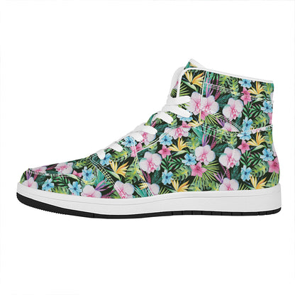 Vintage Tropical Jungle Hawaiian Print High Top Leather Sneakers