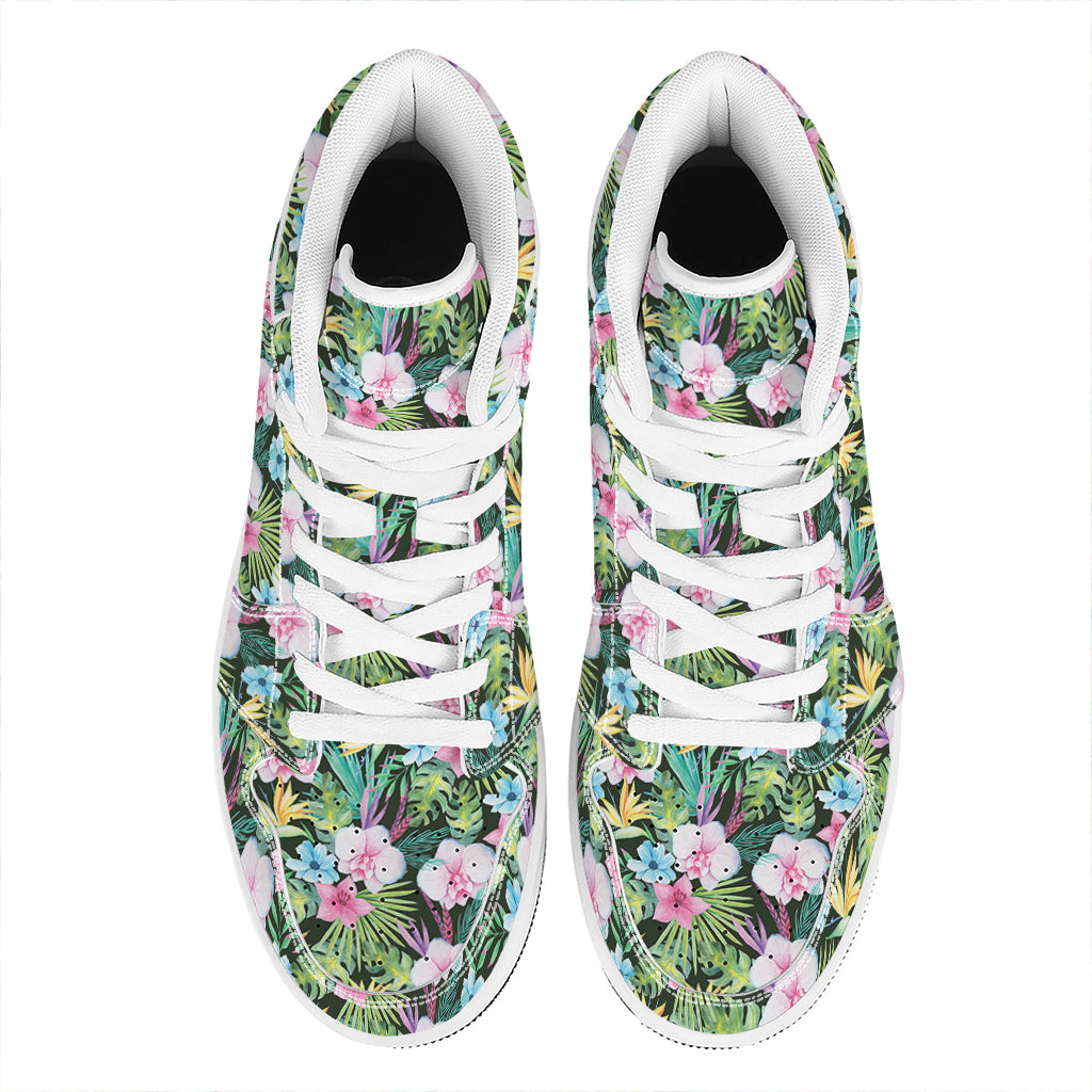 Vintage Tropical Jungle Hawaiian Print High Top Leather Sneakers