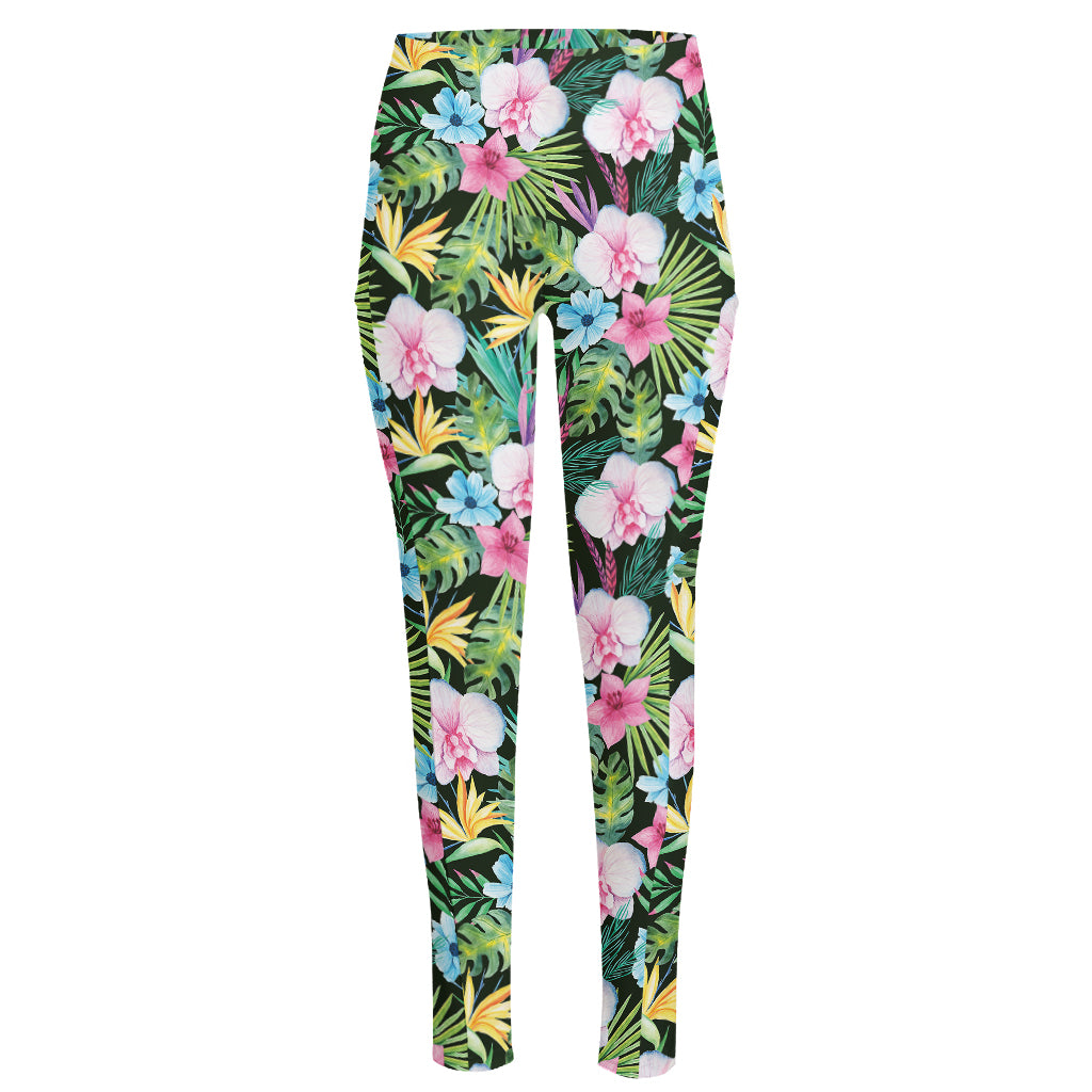 Vintage Tropical Jungle Hawaiian Print High-Waisted Pocket Leggings