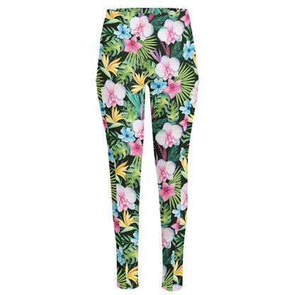 Vintage Tropical Jungle Hawaiian Print High-Waisted Pocket Leggings