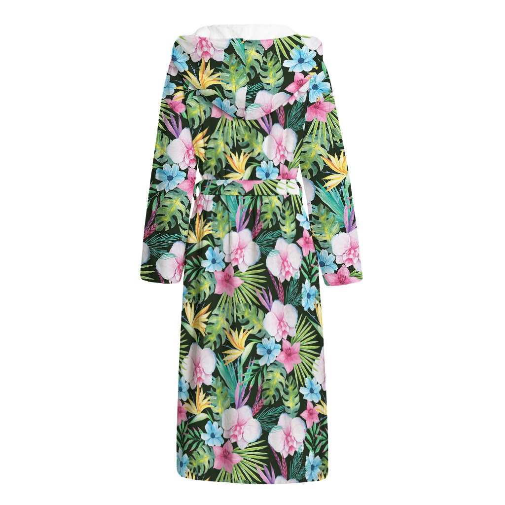 Vintage Tropical Jungle Hawaiian Print Hooded Bathrobe