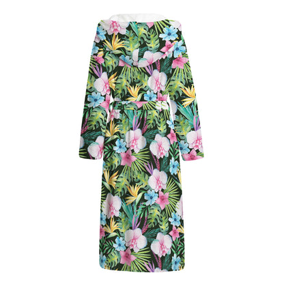 Vintage Tropical Jungle Hawaiian Print Hooded Bathrobe